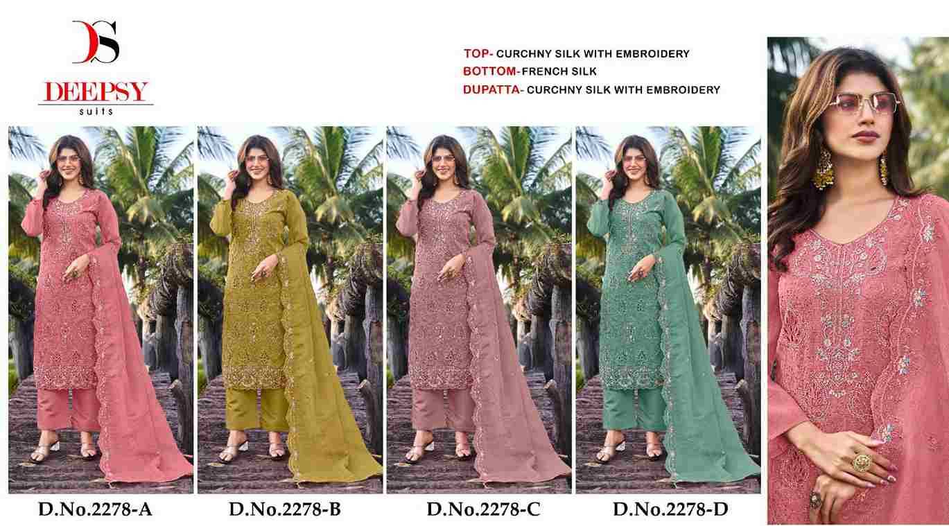 Deepsy Hit Design 2278 Colours By Deepsy Suits 2278-A To 2278-D Series Pakistani Stylish Beautiful Colourful Printed & Embroidered Party Wear & Occasional Wear Crunchy Silk Dresses At Wholesale Price