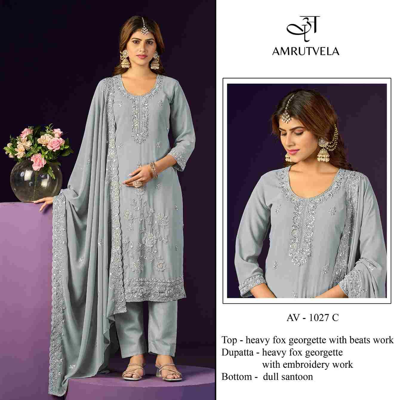 Amrutvela Hit Design AV-1027 Colours By Amrutvela AV-1027-A To AV-1027-D Series Designer Pakistani Suits Collection Beautiful Stylish Fancy Colorful Party Wear & Occasional Wear Faux Georgette Dresses At Wholesale Price