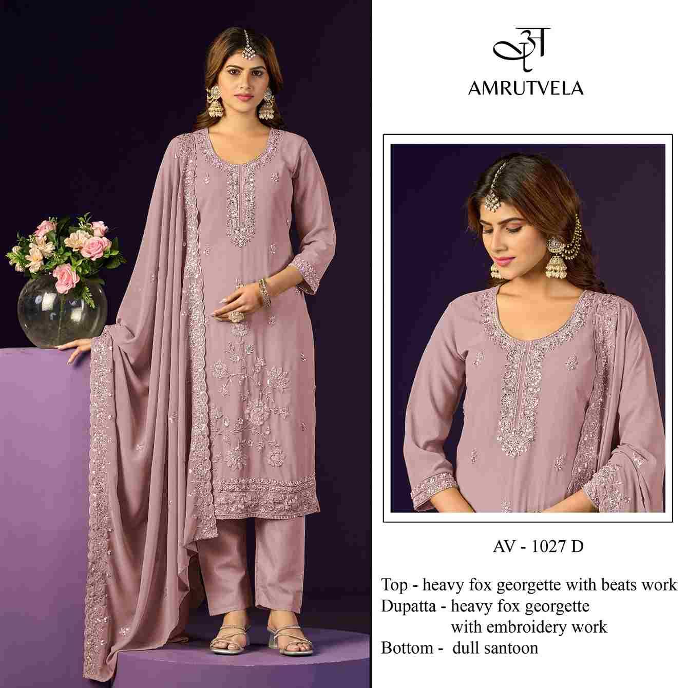 Amrutvela Hit Design AV-1027 Colours By Amrutvela AV-1027-A To AV-1027-D Series Designer Pakistani Suits Collection Beautiful Stylish Fancy Colorful Party Wear & Occasional Wear Faux Georgette Dresses At Wholesale Price