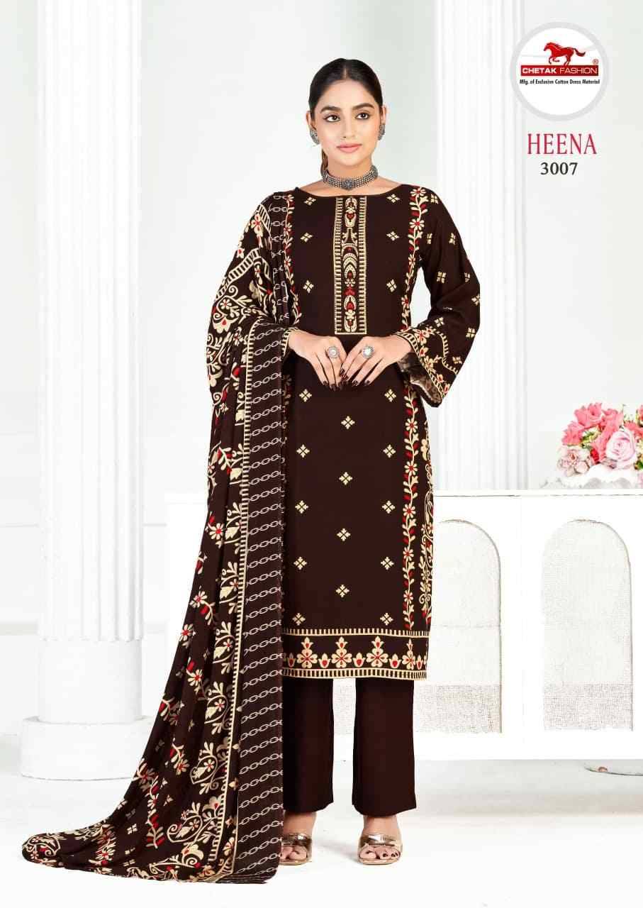 Heena Vol-3 By Chetak Fashion 3001 To 3008 Series Beautiful Festive Suits Colorful Stylish Fancy Casual Wear & Ethnic Wear Rayon Print Dresses At Wholesale Price