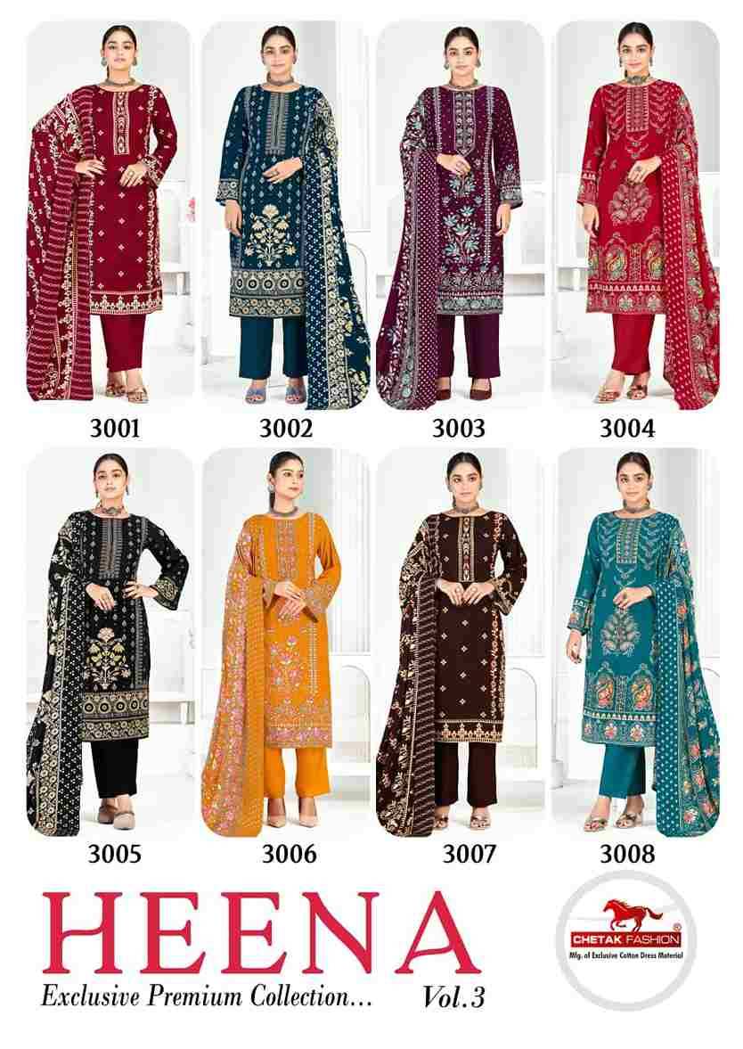 Heena Vol-3 By Chetak Fashion 3001 To 3008 Series Beautiful Festive Suits Colorful Stylish Fancy Casual Wear & Ethnic Wear Rayon Print Dresses At Wholesale Price