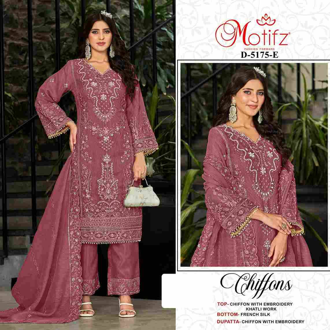 Motifz Hit Design 5175 Colours Vol-2 By Motifz 5175-E To 5175-H Series Beautiful Pakistani Suits Colorful Stylish Fancy Casual Wear & Ethnic Wear Chiffon Dresses At Wholesale Price
