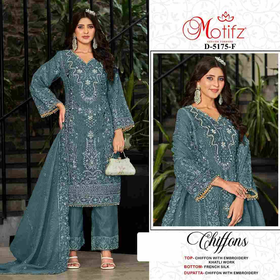 Motifz Hit Design 5175 Colours Vol-2 By Motifz 5175-E To 5175-H Series Beautiful Pakistani Suits Colorful Stylish Fancy Casual Wear & Ethnic Wear Chiffon Dresses At Wholesale Price