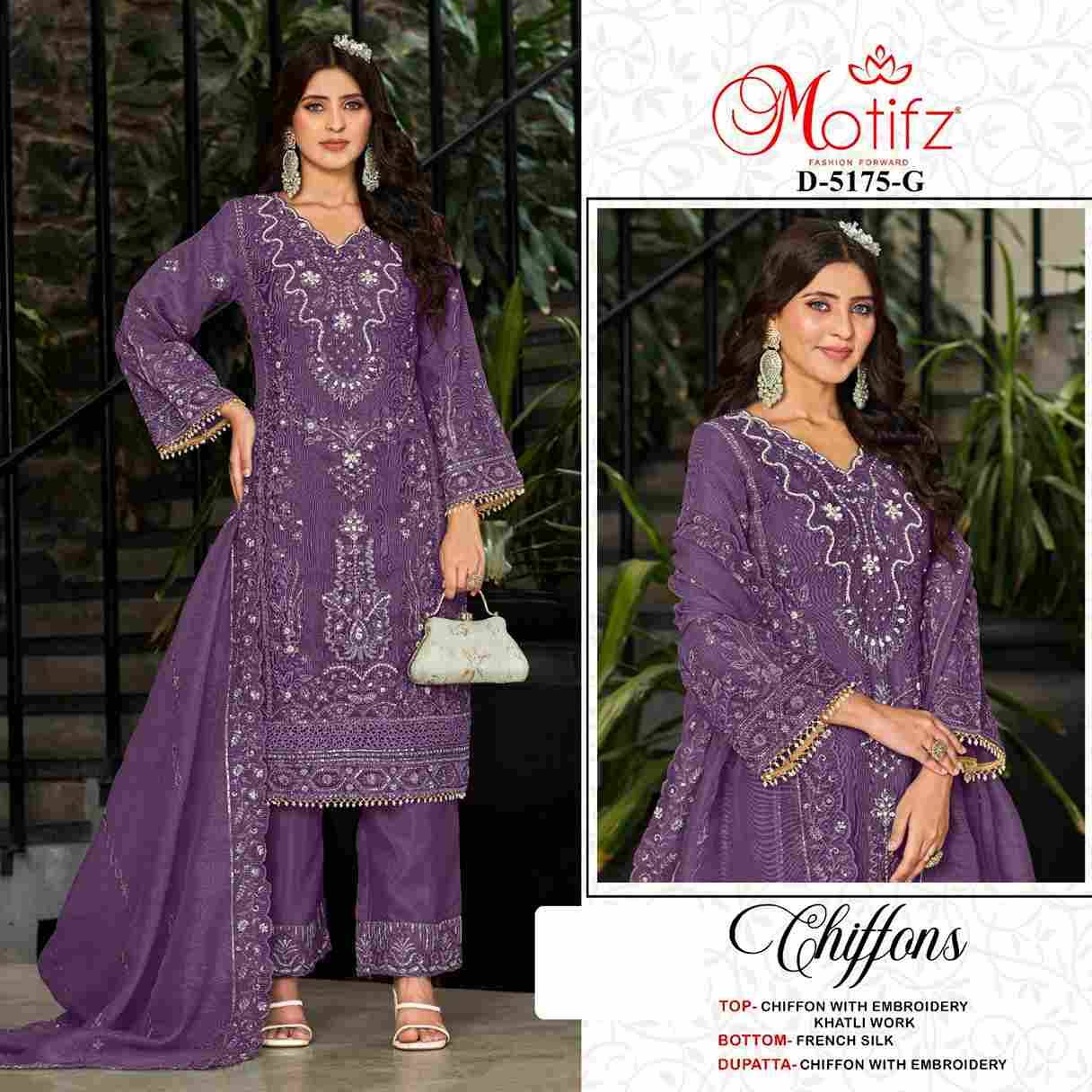 Motifz Hit Design 5175 Colours Vol-2 By Motifz 5175-E To 5175-H Series Beautiful Pakistani Suits Colorful Stylish Fancy Casual Wear & Ethnic Wear Chiffon Dresses At Wholesale Price