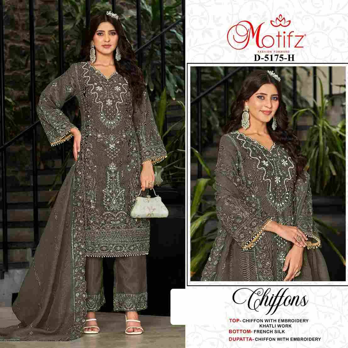 Motifz Hit Design 5175 Colours Vol-2 By Motifz 5175-E To 5175-H Series Beautiful Pakistani Suits Colorful Stylish Fancy Casual Wear & Ethnic Wear Chiffon Dresses At Wholesale Price