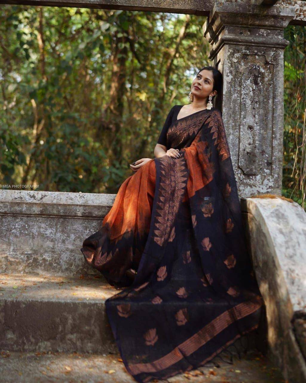 Kp-6001 By Fashid Wholesale Indian Traditional Wear Collection Beautiful Stylish Fancy Colorful Party Wear & Occasional Wear Soft Linen Slub Sarees At Wholesale Price