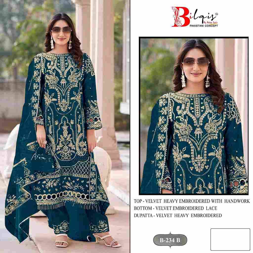 Bilqis 234 Colours By Bilqis 234-A To 234-D Series Beautiful Pakistani Suits Stylish Fancy Colorful Party Wear & Occasional Wear Velvet Embroidery Dresses At Wholesale Price