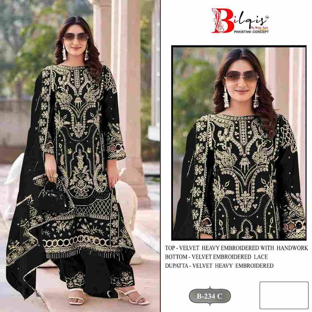 Bilqis 234 Colours By Bilqis 234-A To 234-D Series Beautiful Pakistani Suits Stylish Fancy Colorful Party Wear & Occasional Wear Velvet Embroidery Dresses At Wholesale Price
