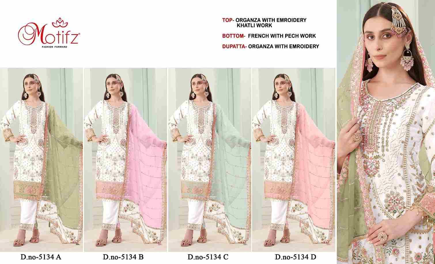 Motifz Hit Design 5134 Colours By Motifz 5134-A To 5134-D Series Beautiful Pakistani Suits Colorful Stylish Fancy Casual Wear & Ethnic Wear Organza Dresses At Wholesale Price