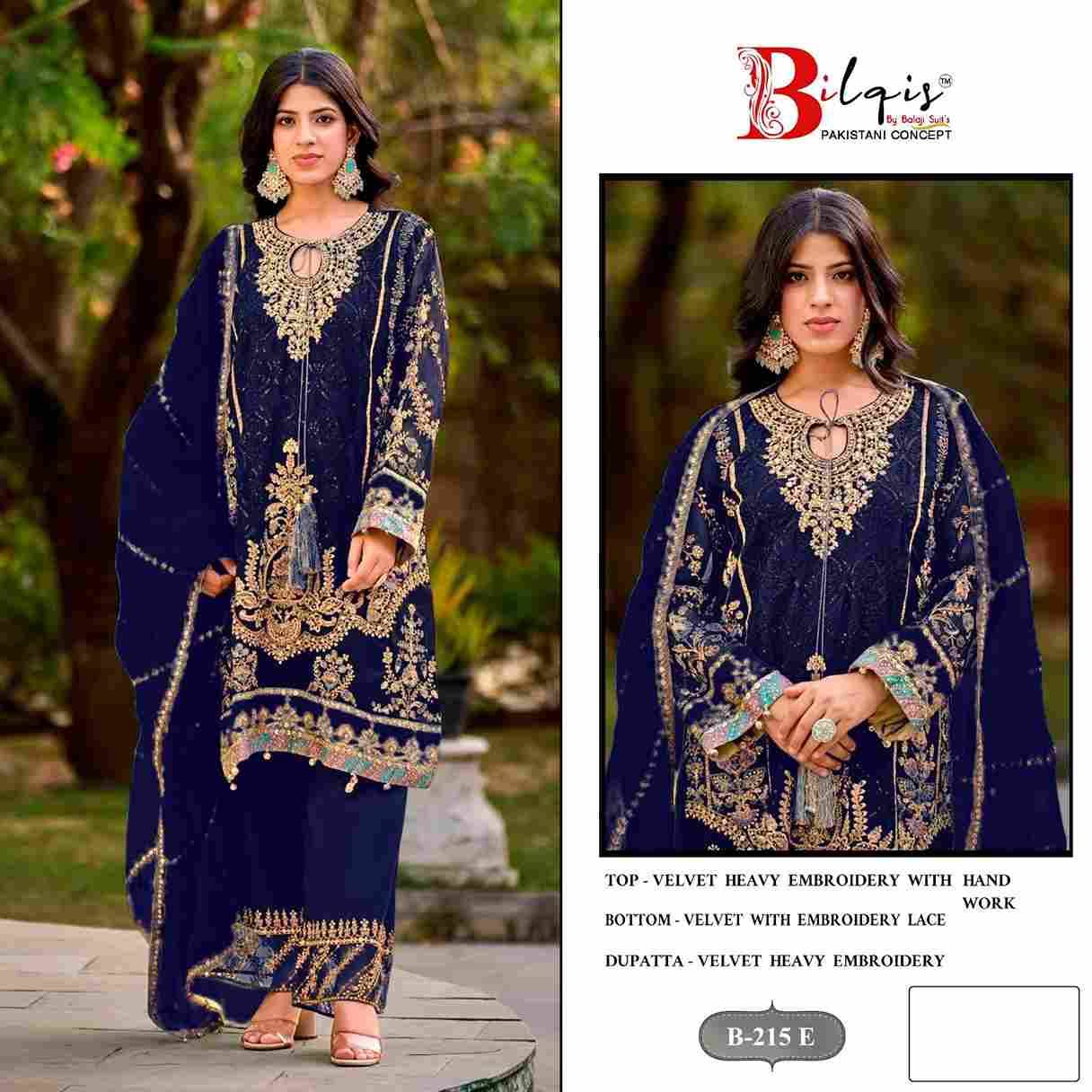 Bilqis 215 Colours Vol-2 By Bilqis 215-E To 215-H Series Beautiful Pakistani Suits Stylish Fancy Colorful Party Wear & Occasional Wear Velvet Embroidery Dresses At Wholesale Price