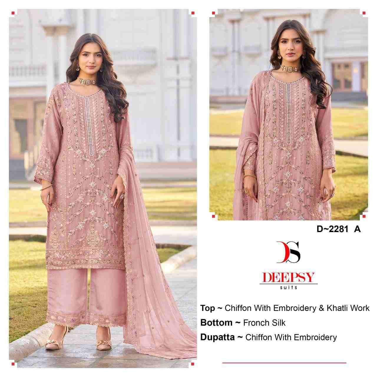 Deepsy Hit Design 2281 Colours By Deepsy Suits 2281-A To 2281-D Series Pakistani Stylish Beautiful Colourful Printed & Embroidered Party Wear & Occasional Wear Chiffon Dresses At Wholesale Price