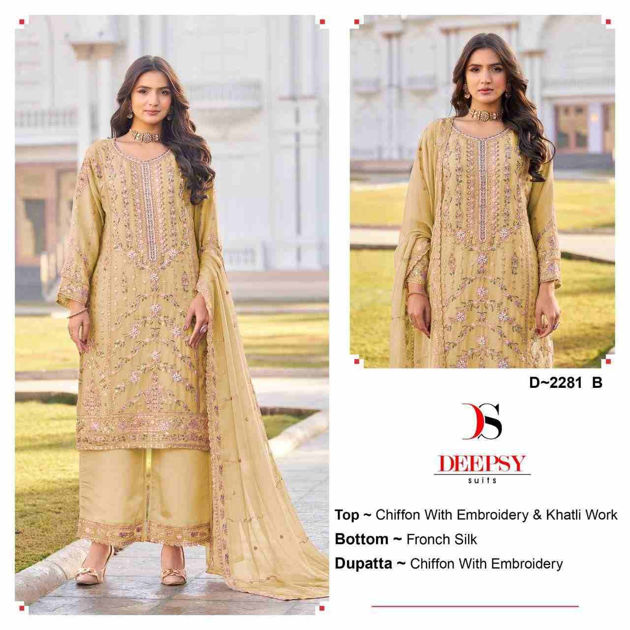 Deepsy Hit Design 2281 Colours By Deepsy Suits 2281-A To 2281-D Series Pakistani Stylish Beautiful Colourful Printed & Embroidered Party Wear & Occasional Wear Chiffon Dresses At Wholesale Price