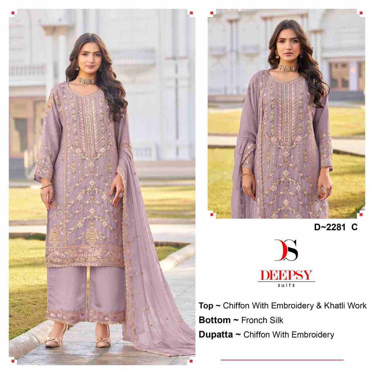 Deepsy Hit Design 2281 Colours By Deepsy Suits 2281-A To 2281-D Series Pakistani Stylish Beautiful Colourful Printed & Embroidered Party Wear & Occasional Wear Chiffon Dresses At Wholesale Price