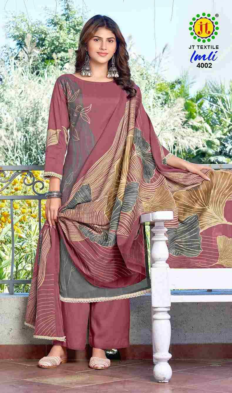 Imli Vol-4 By JT 4001 To 4005 Series Beautiful Festive Suits Colorful Stylish Fancy Casual Wear & Ethnic Wear Rayon Dresses At Wholesale Price