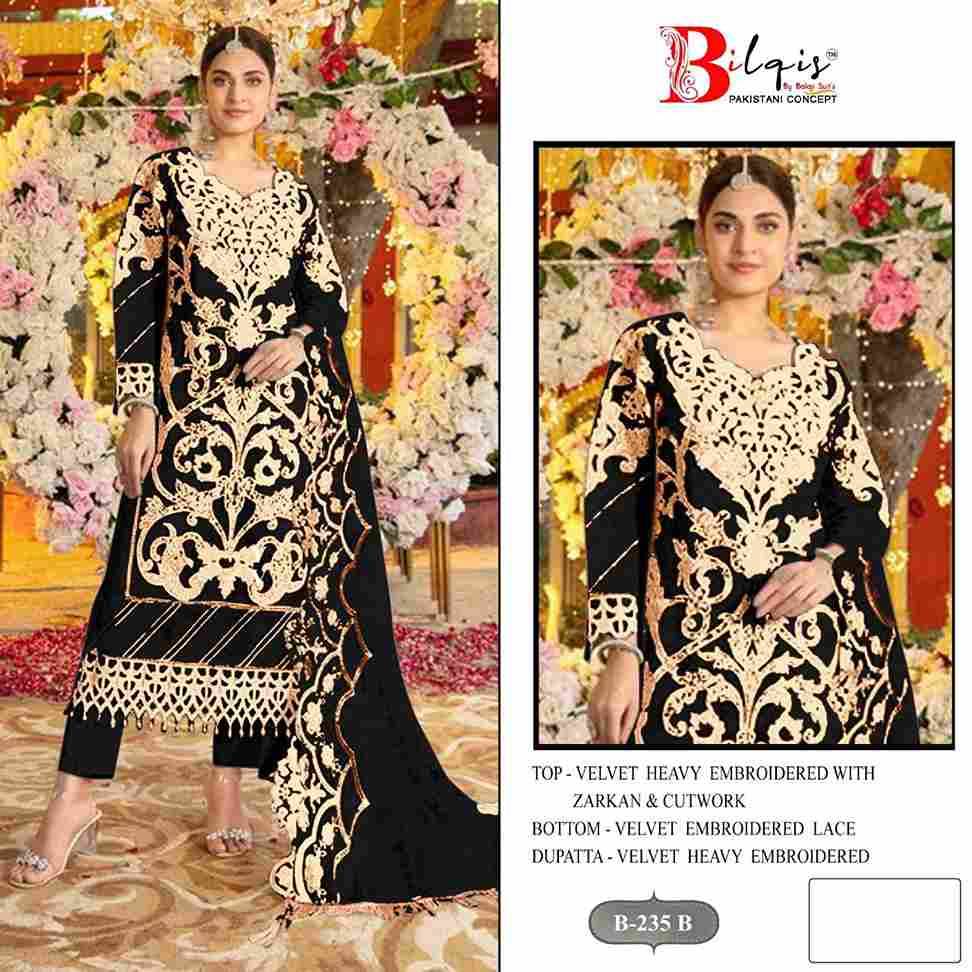 Bilqis 235 Colours By Bilqis 235-A To 235-D Series Beautiful Pakistani Suits Stylish Fancy Colorful Party Wear & Occasional Wear Velvet Embroidery Dresses At Wholesale Price