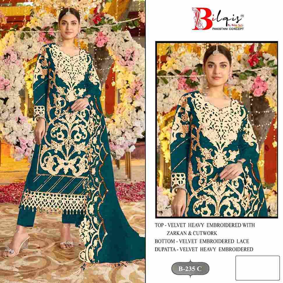 Bilqis 235 Colours By Bilqis 235-A To 235-D Series Beautiful Pakistani Suits Stylish Fancy Colorful Party Wear & Occasional Wear Velvet Embroidery Dresses At Wholesale Price