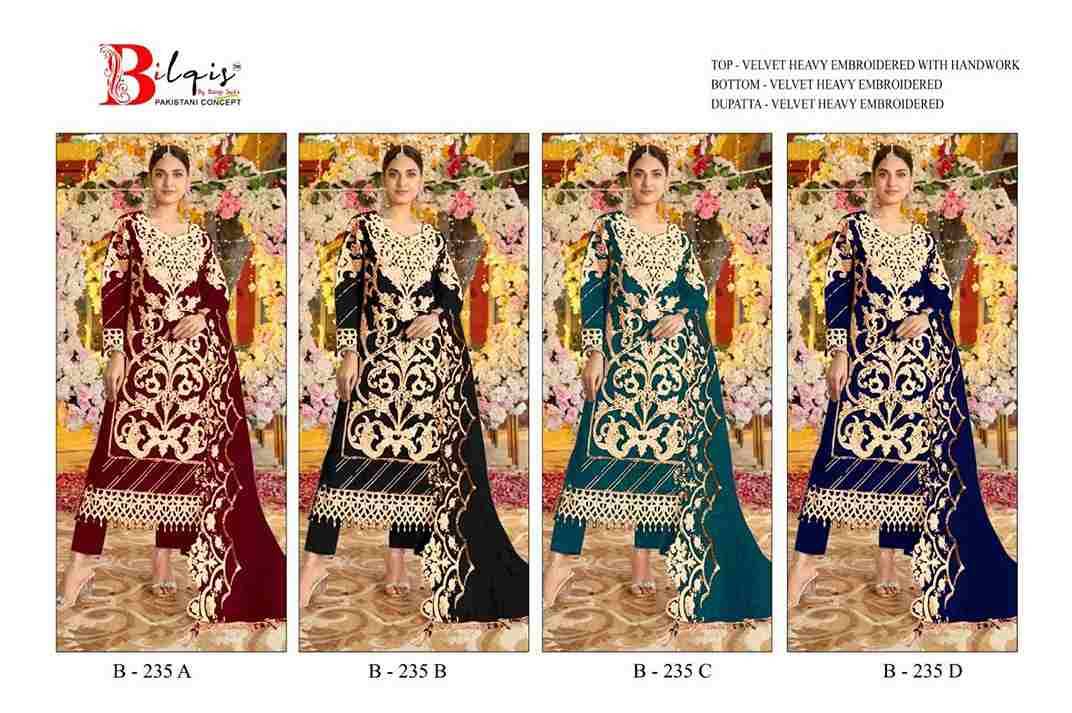 Bilqis 235 Colours By Bilqis 235-A To 235-D Series Beautiful Pakistani Suits Stylish Fancy Colorful Party Wear & Occasional Wear Velvet Embroidery Dresses At Wholesale Price