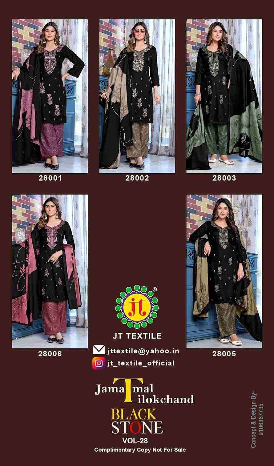 Black Stone Vol-28 By JT 28001 To 28005 Series Beautiful Festive Suits Colorful Stylish Fancy Casual Wear & Ethnic Wear Rayon Dresses At Wholesale Price