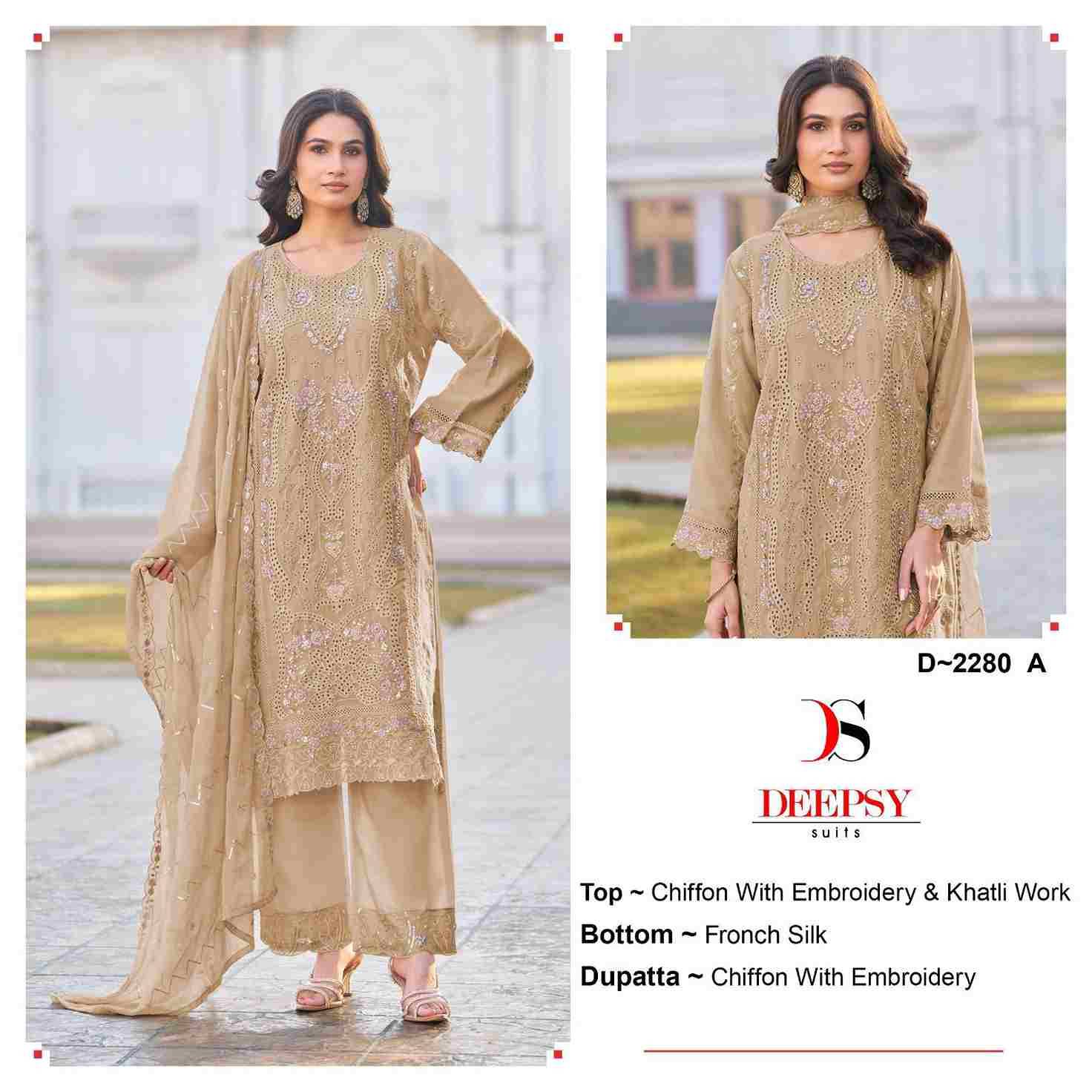 Deepsy Hit Design 2280 Colours By Deepsy Suits 2280-A To 2280-D Series Pakistani Stylish Beautiful Colourful Printed & Embroidered Party Wear & Occasional Wear Chiffon Dresses At Wholesale Price