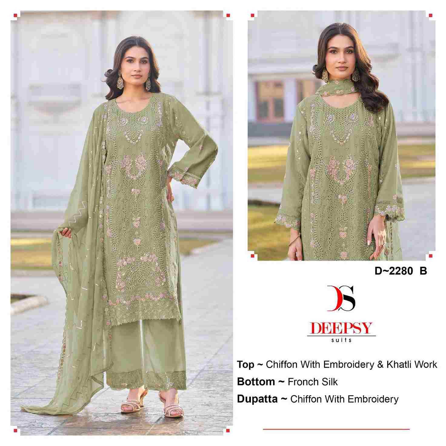 Deepsy Hit Design 2280 Colours By Deepsy Suits 2280-A To 2280-D Series Pakistani Stylish Beautiful Colourful Printed & Embroidered Party Wear & Occasional Wear Chiffon Dresses At Wholesale Price