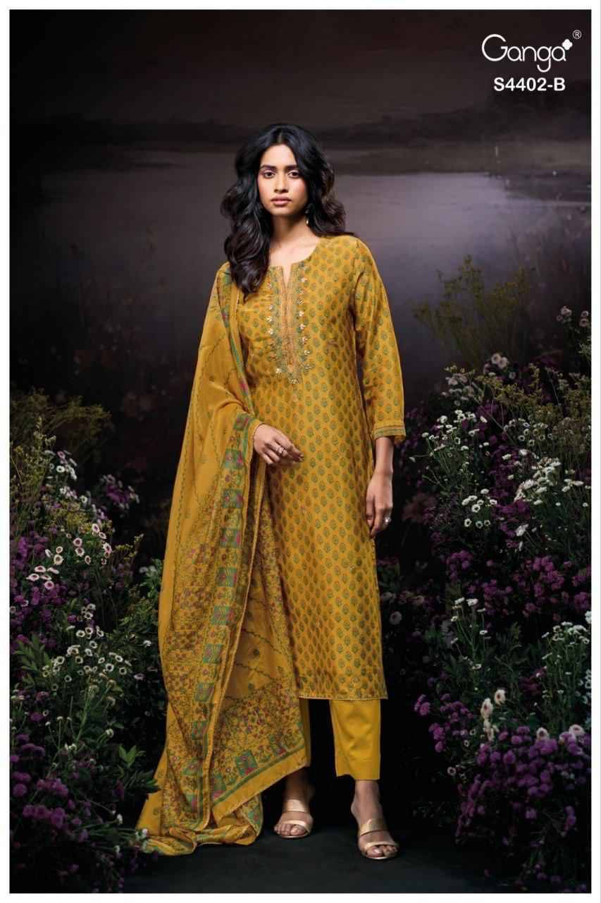Aarika-4402 By Ganga Fashion 4402-A To 4402-B Series Beautiful Festive Suits Stylish Colorful Fancy Casual Wear & Ethnic Wear Premium Bemberg Silk Print Dresses At Wholesale Price