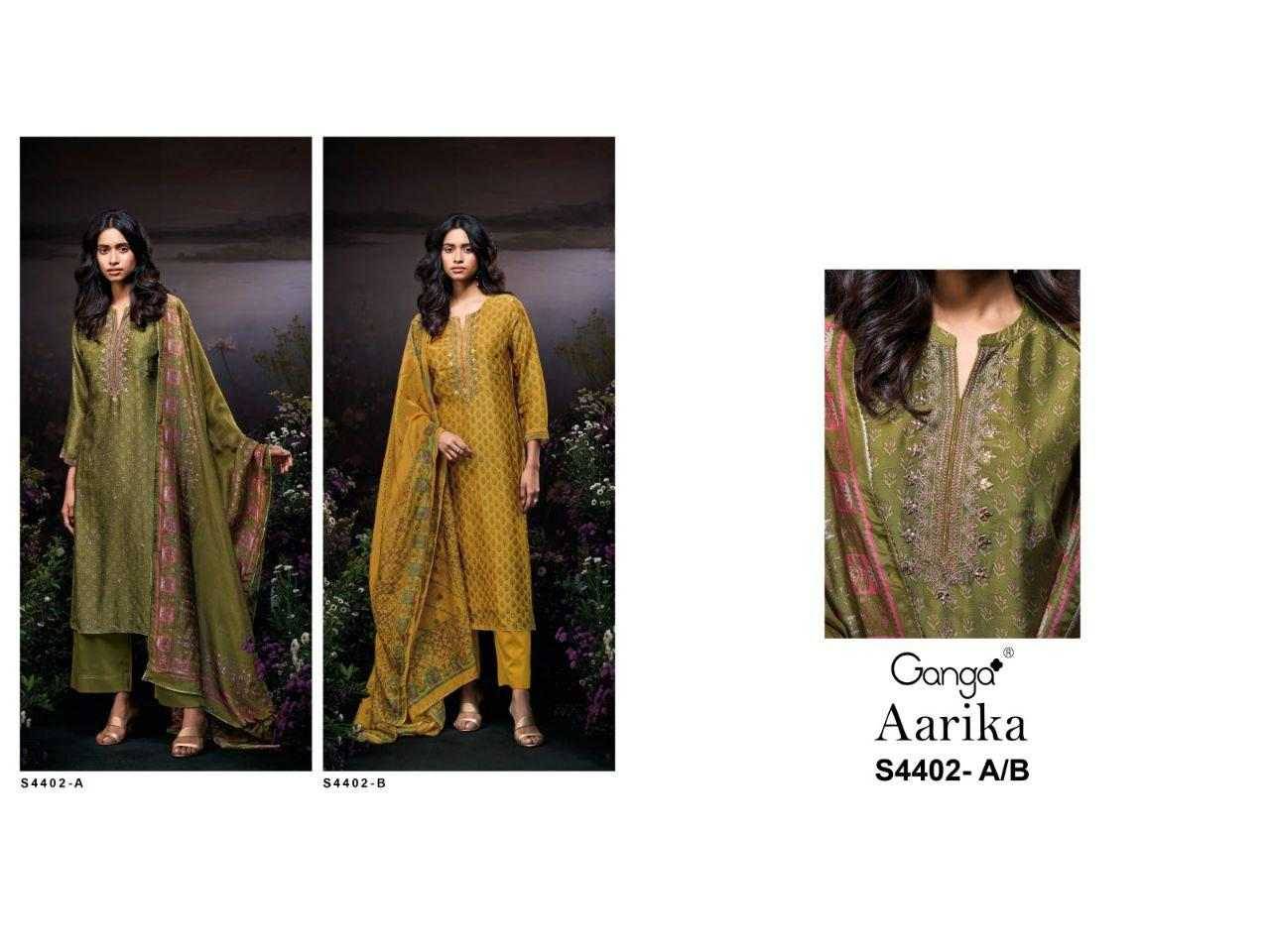 Aarika-4402 By Ganga Fashion 4402-A To 4402-B Series Beautiful Festive Suits Stylish Colorful Fancy Casual Wear & Ethnic Wear Premium Bemberg Silk Print Dresses At Wholesale Price
