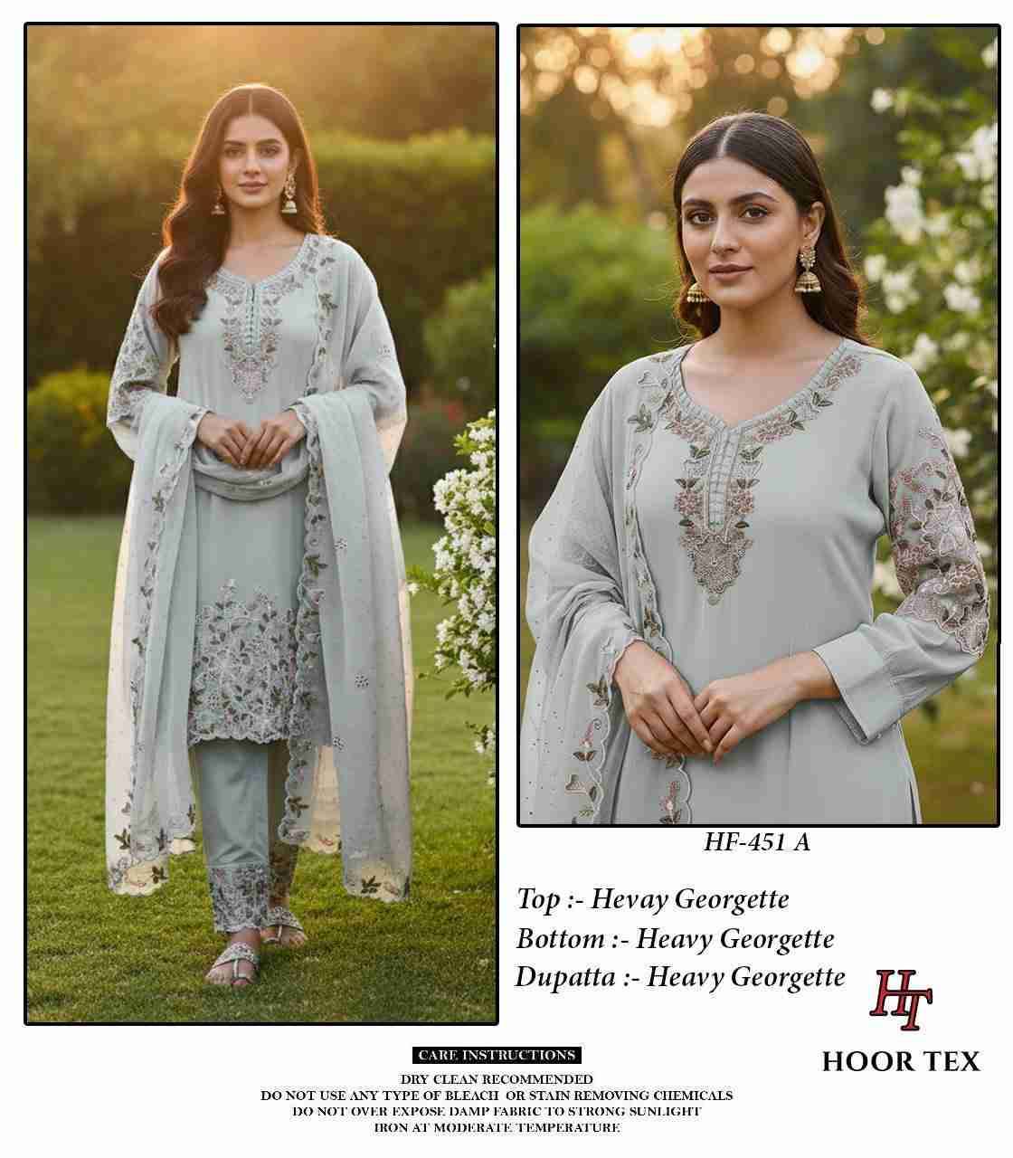 Hoor Tex Hit Design HF-451 Colours By Hoor Tex HF-451-A To HF-451-D Series Designer Festive Pakistani Suits Collection Beautiful Stylish Fancy Colorful Party Wear & Occasional Wear Heavy Georgette With Embroidered Dresses At Wholesale Price