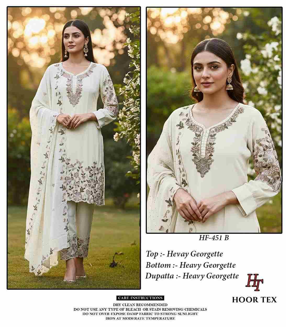 Hoor Tex Hit Design HF-451 Colours By Hoor Tex HF-451-A To HF-451-D Series Designer Festive Pakistani Suits Collection Beautiful Stylish Fancy Colorful Party Wear & Occasional Wear Heavy Georgette With Embroidered Dresses At Wholesale Price