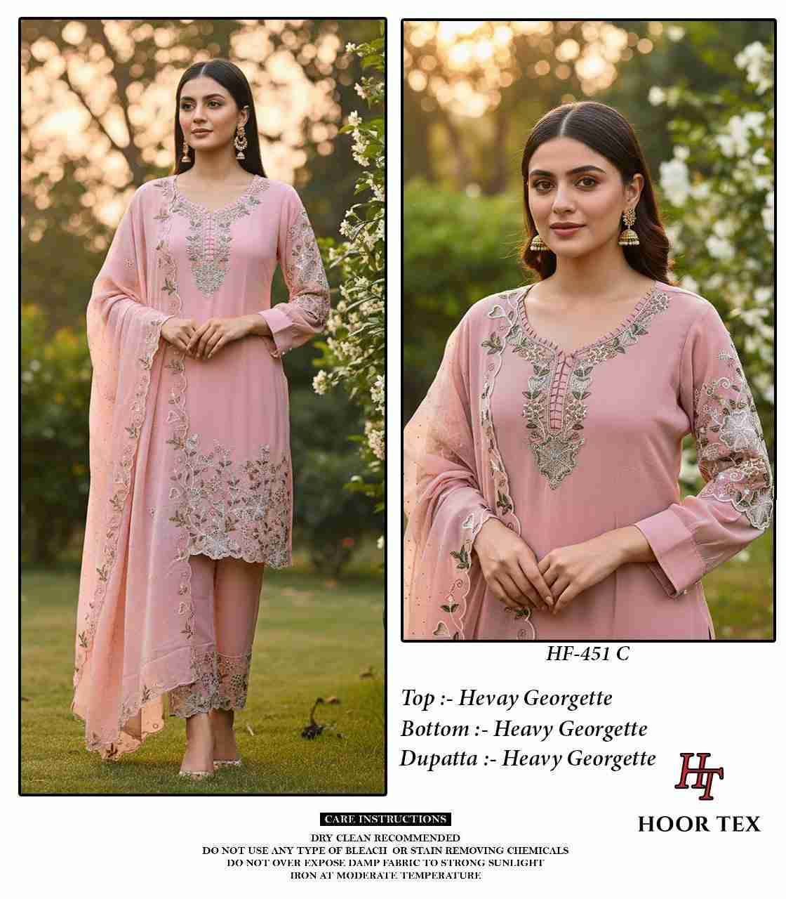 Hoor Tex Hit Design HF-451 Colours By Hoor Tex HF-451-A To HF-451-D Series Designer Festive Pakistani Suits Collection Beautiful Stylish Fancy Colorful Party Wear & Occasional Wear Heavy Georgette With Embroidered Dresses At Wholesale Price