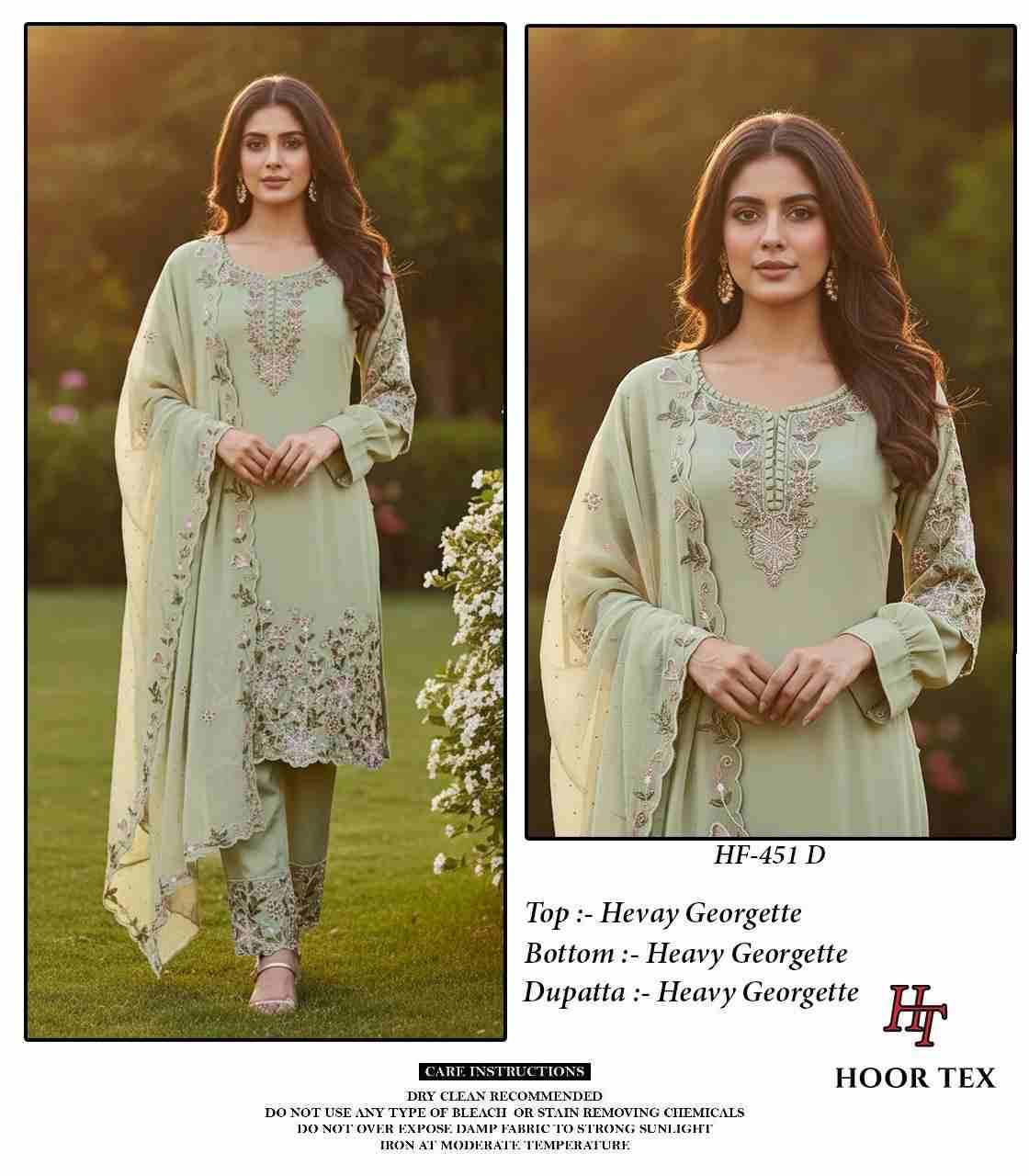 Hoor Tex Hit Design HF-451 Colours By Hoor Tex HF-451-A To HF-451-D Series Designer Festive Pakistani Suits Collection Beautiful Stylish Fancy Colorful Party Wear & Occasional Wear Heavy Georgette With Embroidered Dresses At Wholesale Price