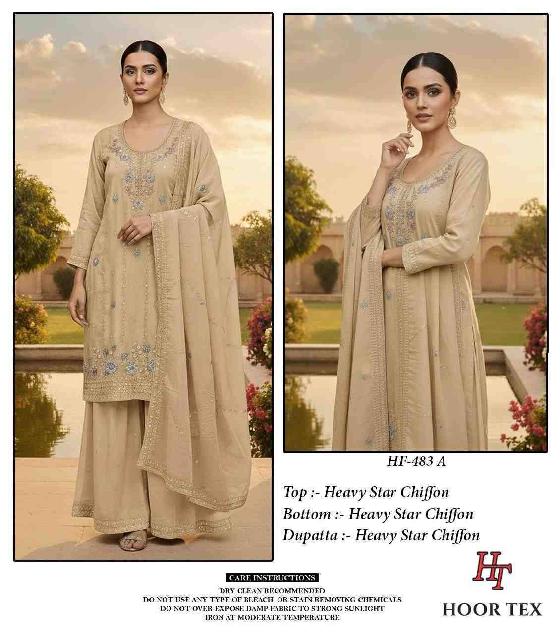 Hoor Tex Hit Design HF-483 Colours By Hoor Tex HF-483-A To HF-483-D Series Designer Festive Pakistani Suits Collection Beautiful Stylish Fancy Colorful Party Wear & Occasional Wear Heavy Chiffon With Embroidered Dresses At Wholesale Price