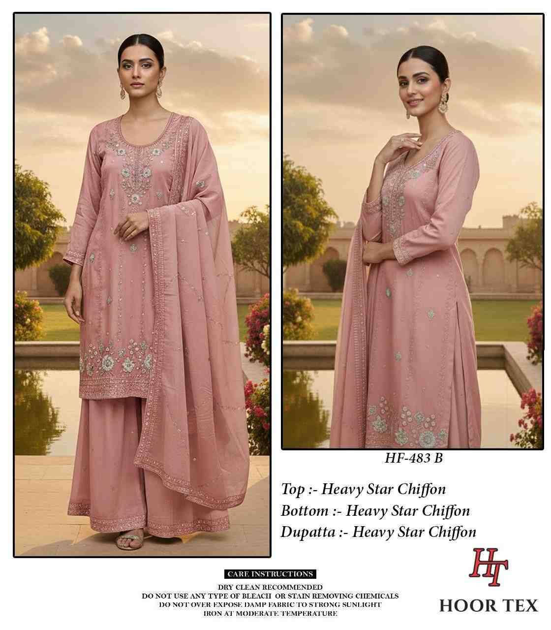 Hoor Tex Hit Design HF-483 Colours By Hoor Tex HF-483-A To HF-483-D Series Designer Festive Pakistani Suits Collection Beautiful Stylish Fancy Colorful Party Wear & Occasional Wear Heavy Chiffon With Embroidered Dresses At Wholesale Price