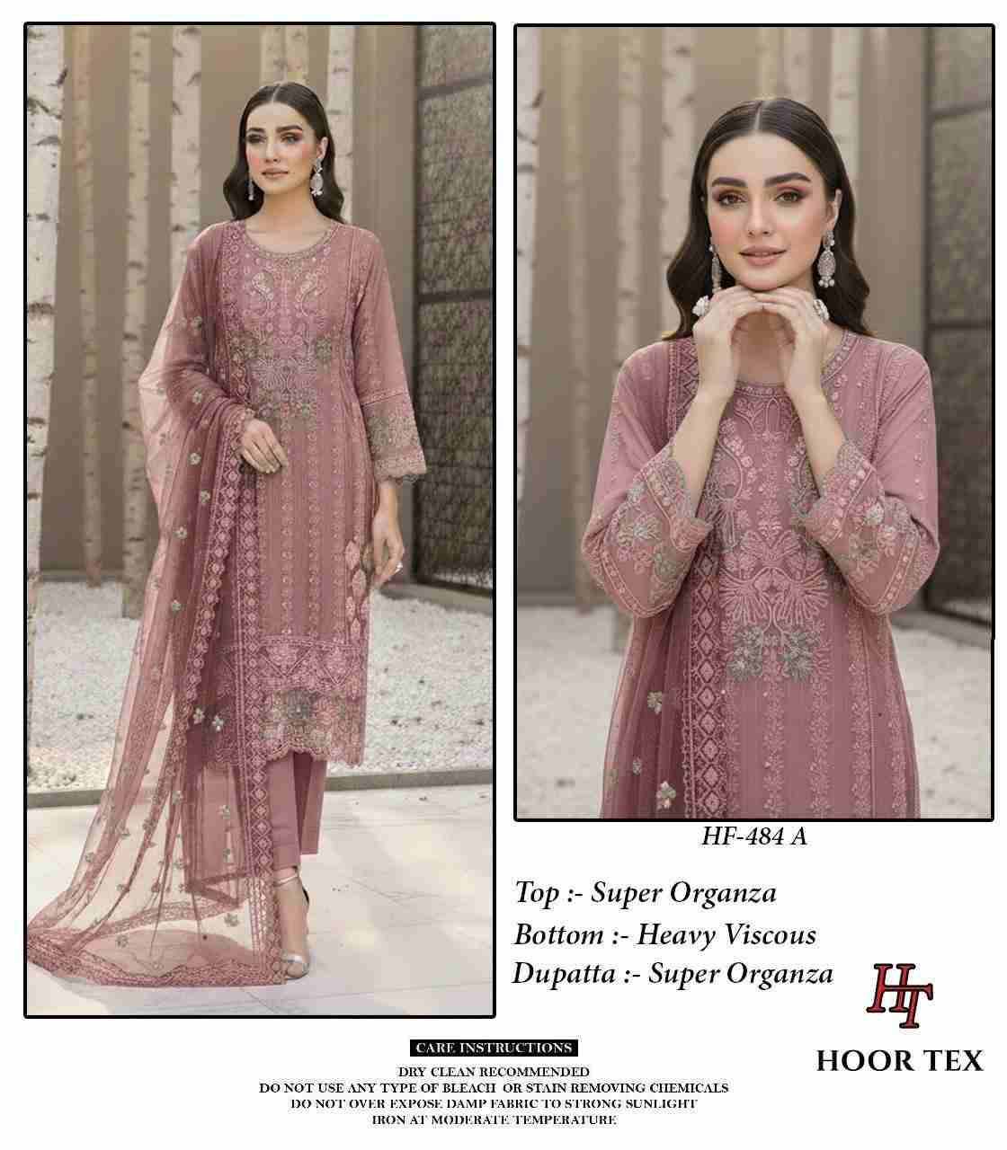 Hoor Tex Hit Design HF-484 Colours By Hoor Tex HF-484-A To HF-484-D Series Designer Festive Pakistani Suits Collection Beautiful Stylish Fancy Colorful Party Wear & Occasional Wear Heavy Organza With Embroidered Dresses At Wholesale Price