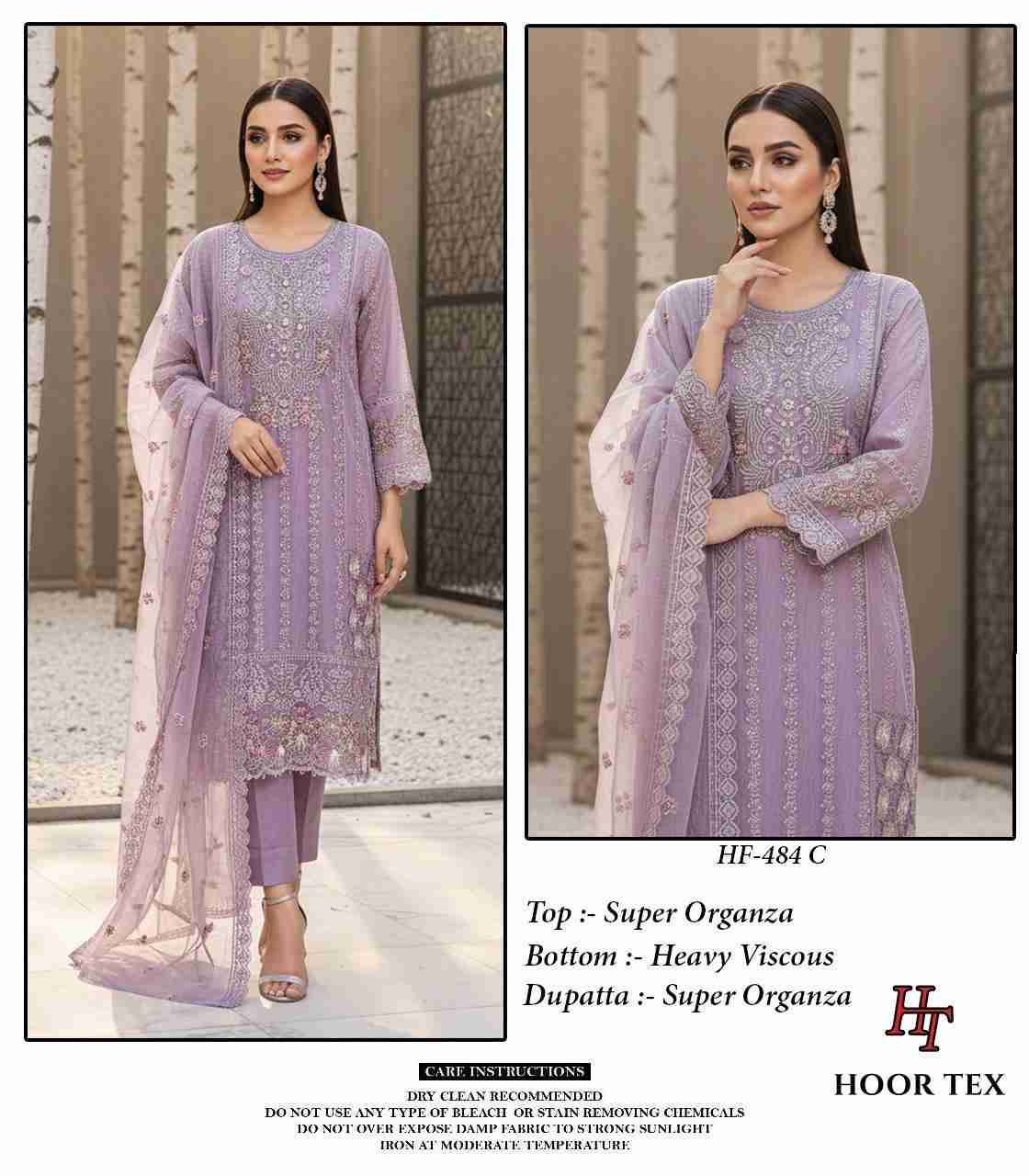Hoor Tex Hit Design HF-484 Colours By Hoor Tex HF-484-A To HF-484-D Series Designer Festive Pakistani Suits Collection Beautiful Stylish Fancy Colorful Party Wear & Occasional Wear Heavy Organza With Embroidered Dresses At Wholesale Price