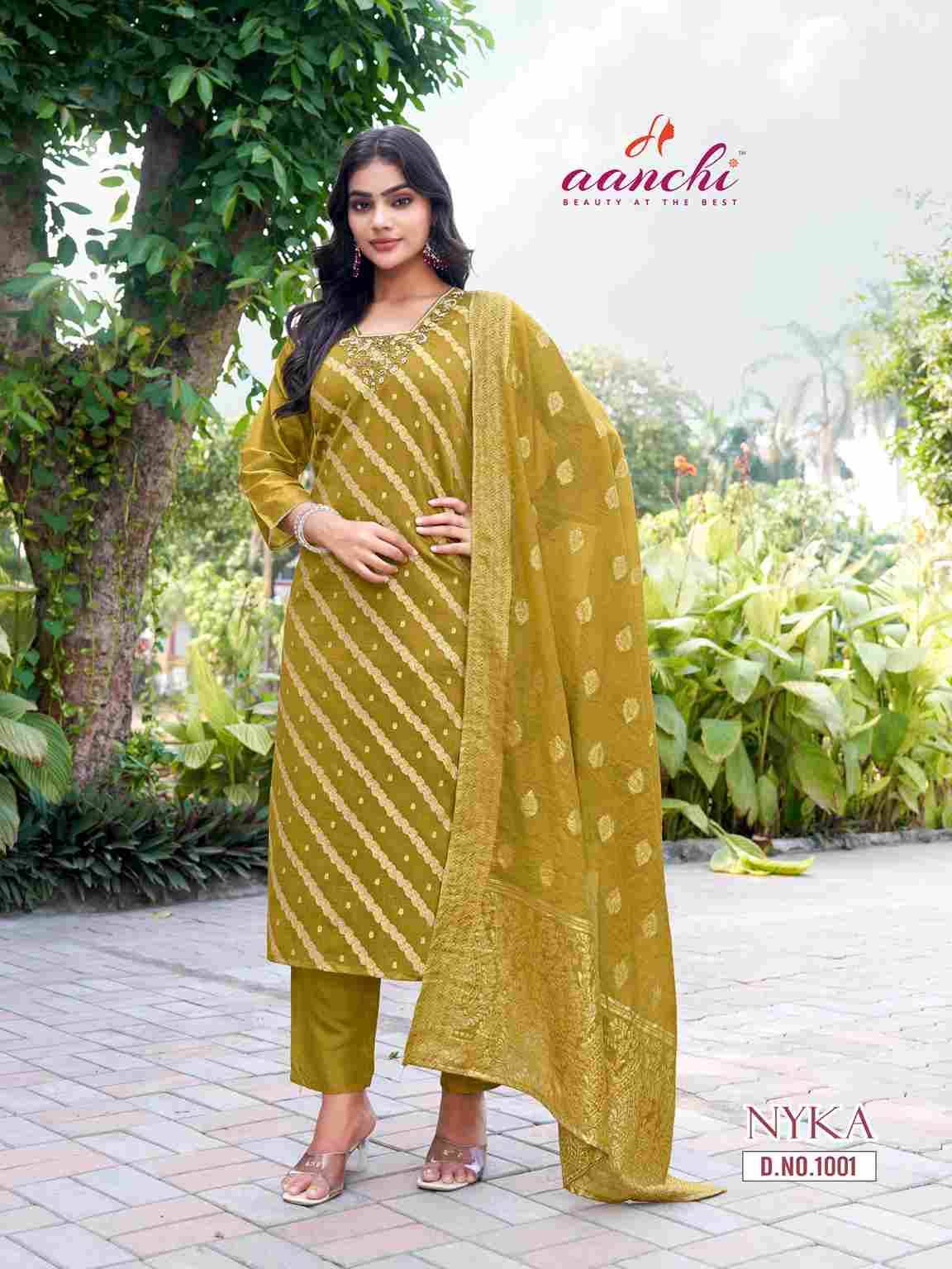 Nyka By Aanchi 1001 To 1004 Series Beautiful Stylish Festive Suits Fancy Colorful Casual Wear & Ethnic Wear & Ready To Wear Jacquard Dresses At Wholesale Price