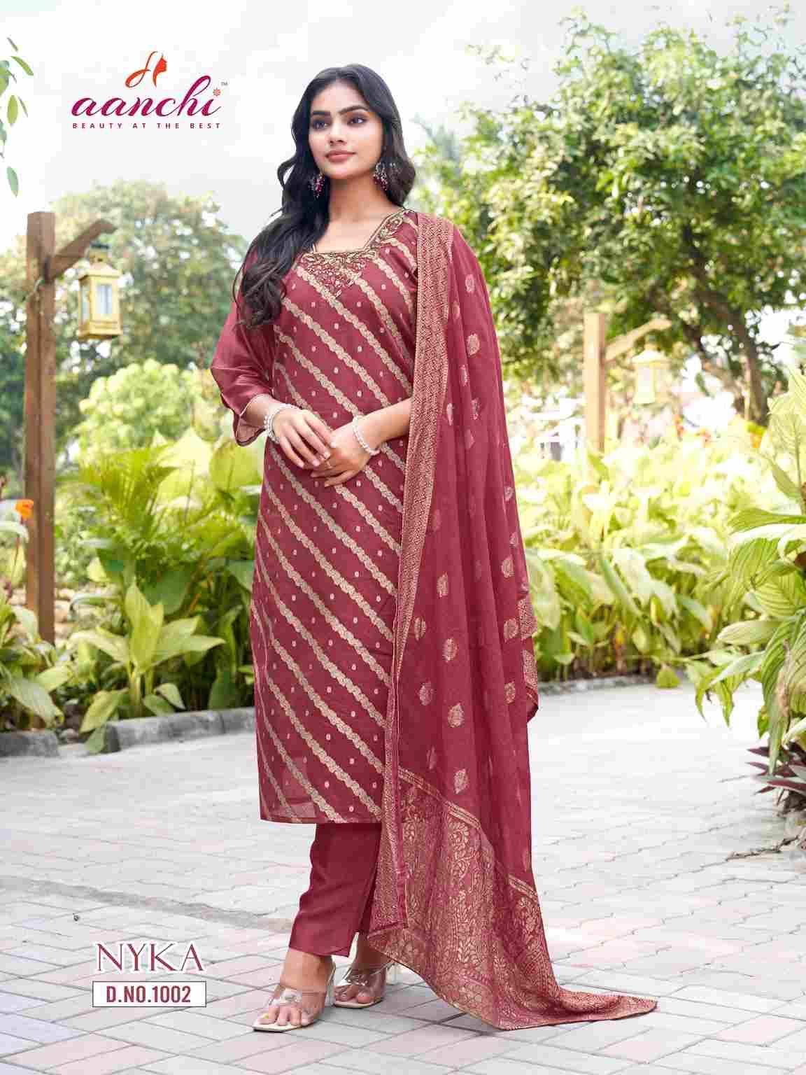 Nyka By Aanchi 1001 To 1004 Series Beautiful Stylish Festive Suits Fancy Colorful Casual Wear & Ethnic Wear & Ready To Wear Jacquard Dresses At Wholesale Price