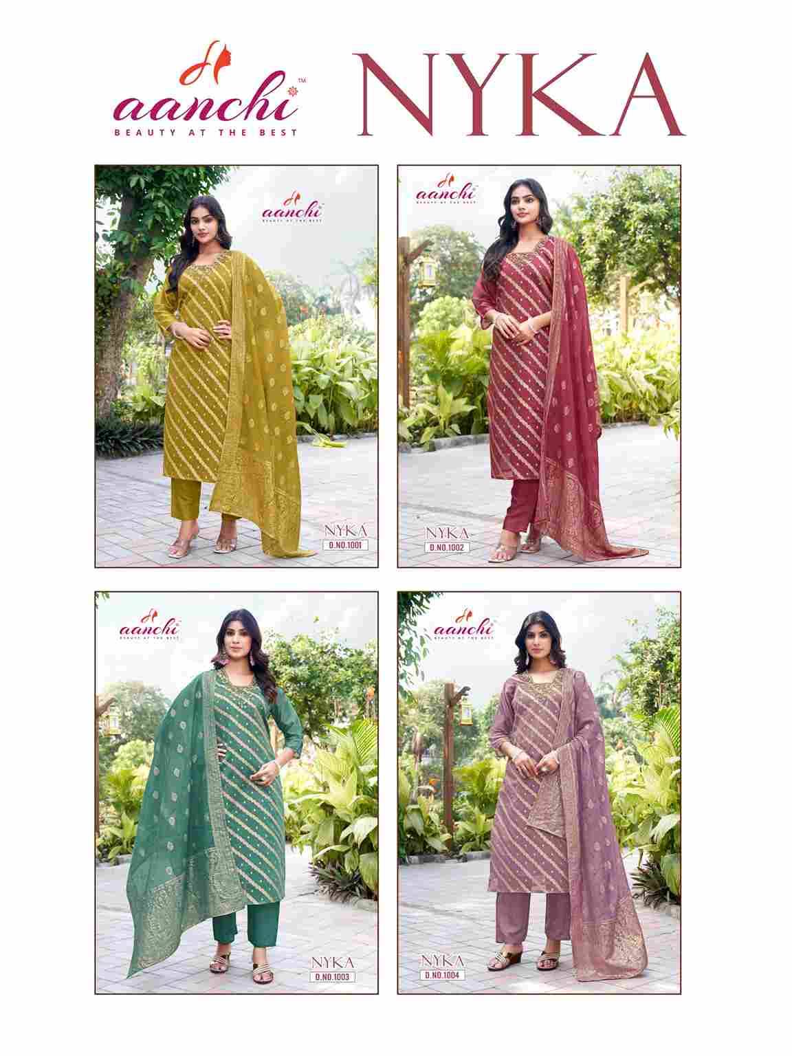 Nyka By Aanchi 1001 To 1004 Series Beautiful Stylish Festive Suits Fancy Colorful Casual Wear & Ethnic Wear & Ready To Wear Jacquard Dresses At Wholesale Price
