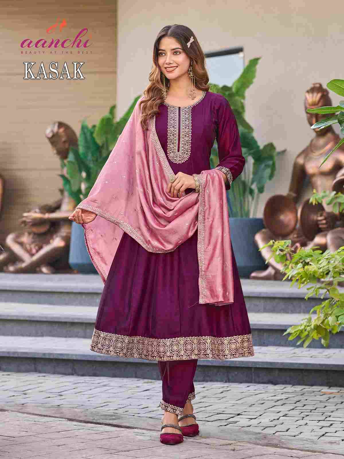 Kasak By Aanchi 1001 To 1004 Series Beautiful Stylish Festive Suits Fancy Colorful Casual Wear & Ethnic Wear & Ready To Wear Vichitra Silk Dresses At Wholesale Price