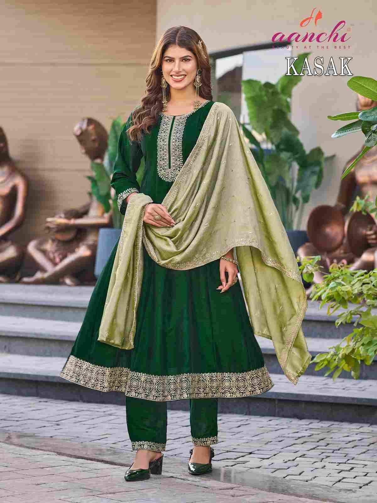 Kasak By Aanchi 1001 To 1004 Series Beautiful Stylish Festive Suits Fancy Colorful Casual Wear & Ethnic Wear & Ready To Wear Vichitra Silk Dresses At Wholesale Price