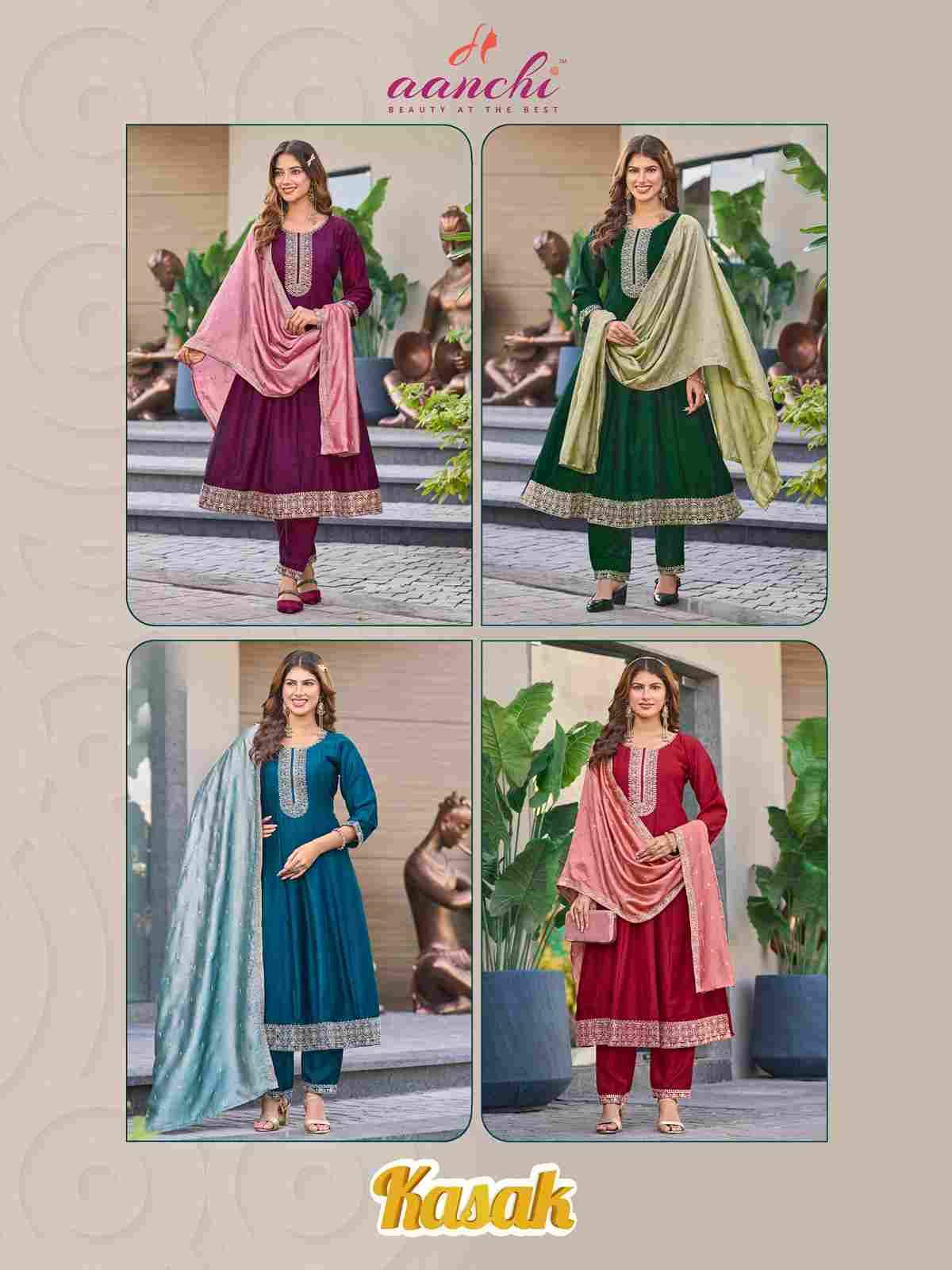 Kasak By Aanchi 1001 To 1004 Series Beautiful Stylish Festive Suits Fancy Colorful Casual Wear & Ethnic Wear & Ready To Wear Vichitra Silk Dresses At Wholesale Price