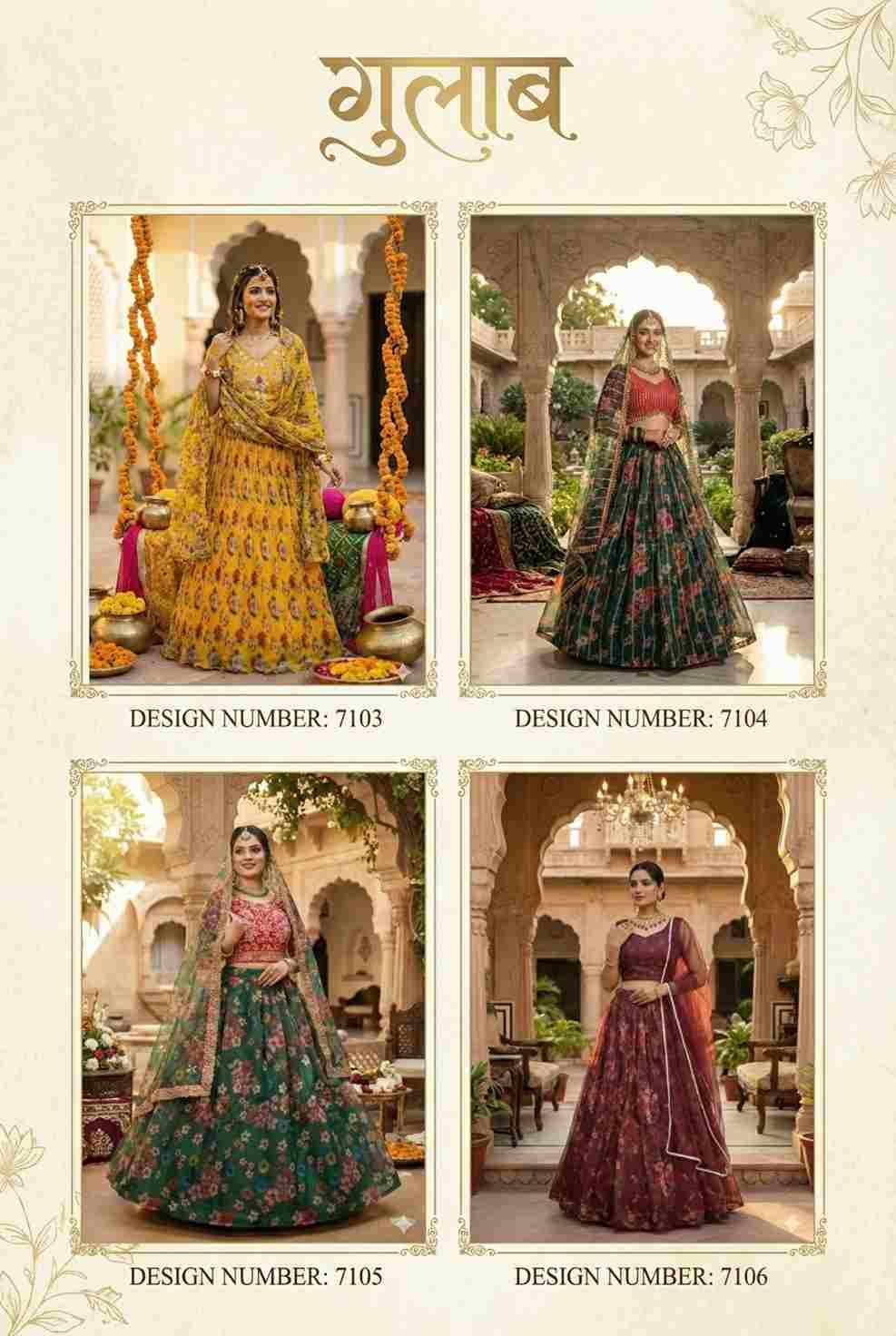 Gulaab By Senhora Dresses 7103 To 7106 Series Designer Beautiful Collection Occasional Wear & Party Wear Pure Organza Lehengas At Wholesale Price