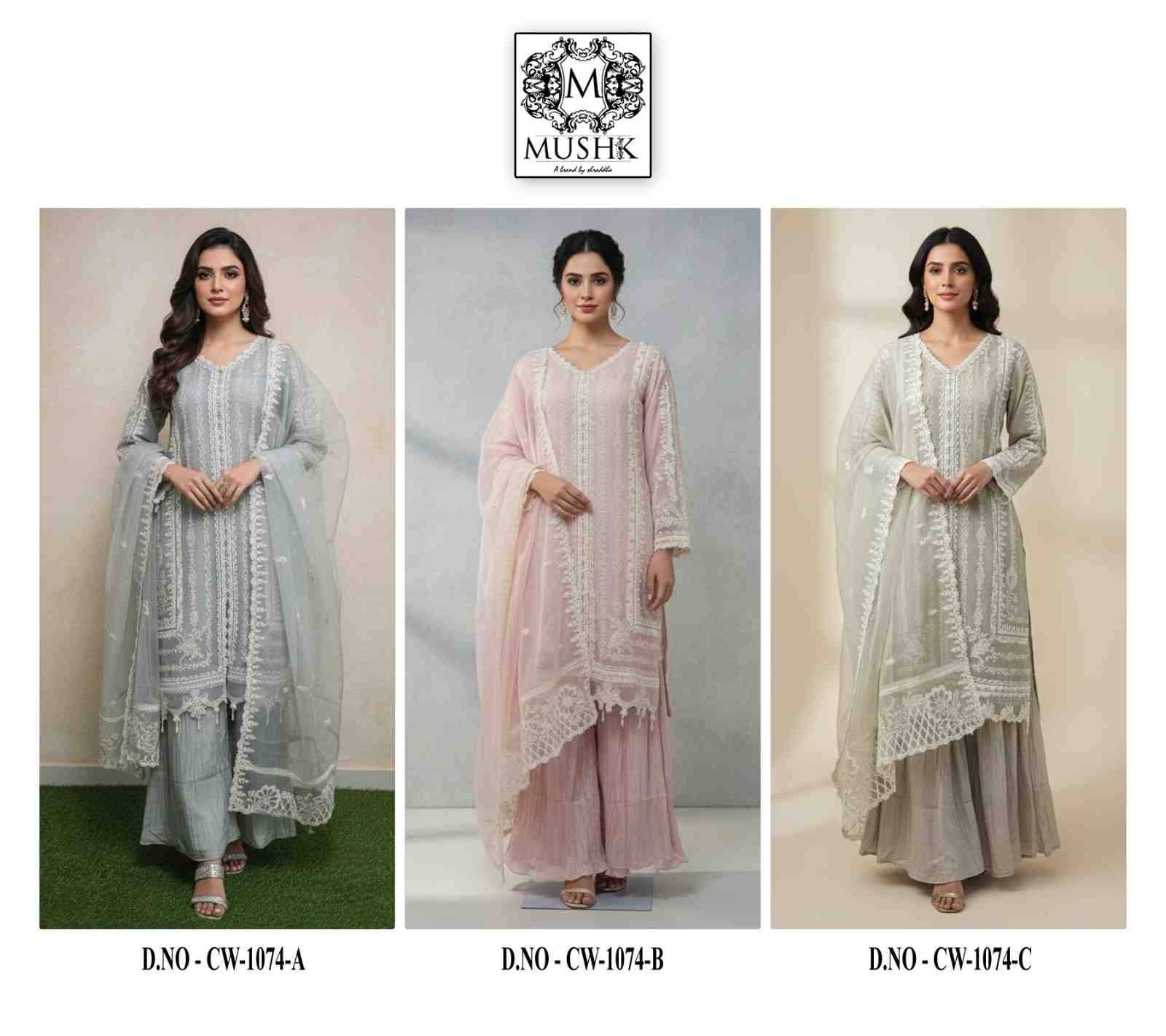 Mushk Hit Design 1074 Colours By Mushk 1074-A To 1074-C Series Beautiful Winter Collection Pakistani Suits Stylish Fancy Colorful Casual Wear & Ethnic Wear Heavy Chiffon Dresses At Wholesale Price