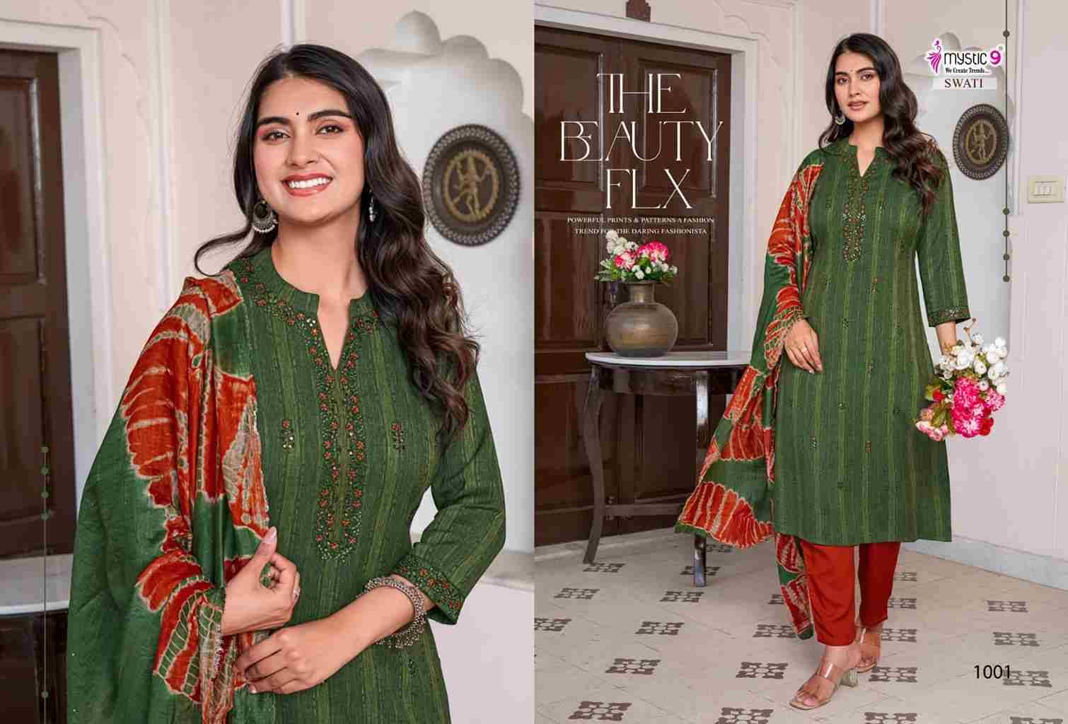 Swati Vol-1 By Mystic 9 1001 To 1008 Series Beautiful Suits Colorful Stylish Fancy Casual Wear & Ethnic Wear Premium Rayon Dresses At Wholesale Price