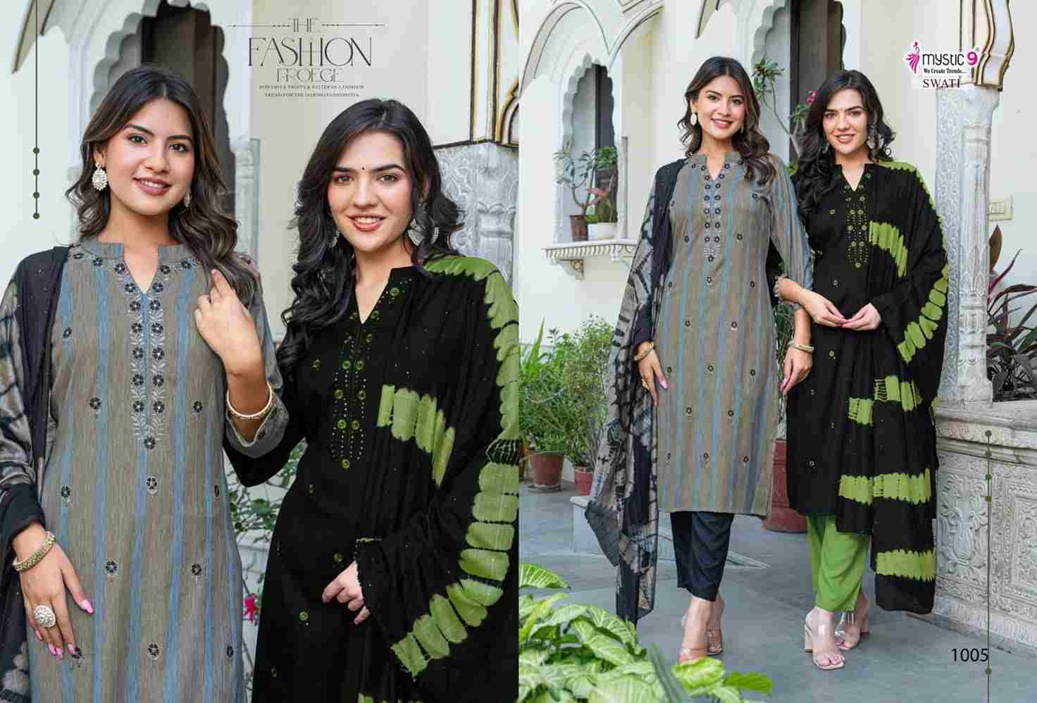 Swati Vol-1 By Mystic 9 1001 To 1008 Series Beautiful Suits Colorful Stylish Fancy Casual Wear & Ethnic Wear Premium Rayon Dresses At Wholesale Price