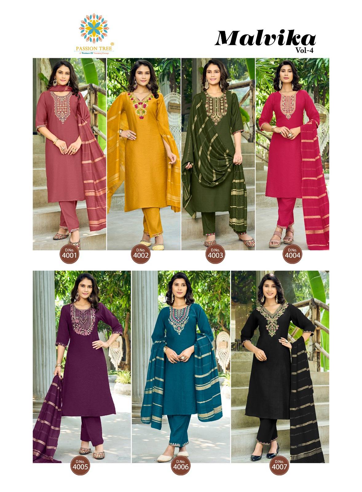 Malvika Vol-4 By Passion Tree 4001 To 4007 Series Beautiful Festive Suits Colorful Stylish Fancy Casual Wear & Ethnic Wear Vatican Dresses At Wholesale Price