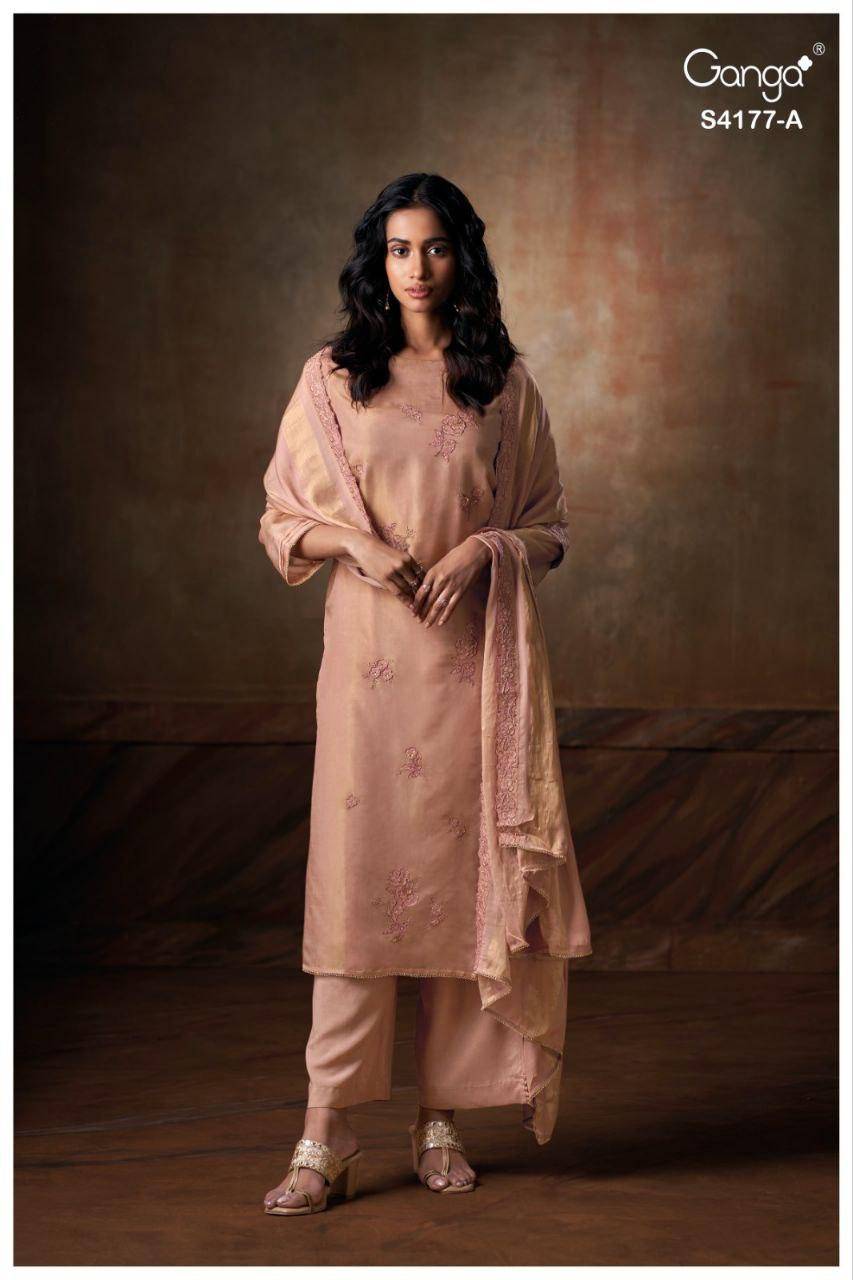 Geesha-4177 By Ganga Fashion 4177-A To 4177-D Series Beautiful Festive Suits Stylish Colorful Fancy Casual Wear & Ethnic Wear Premium Bemberg Silk Jacquard Print Dresses At Wholesale Price