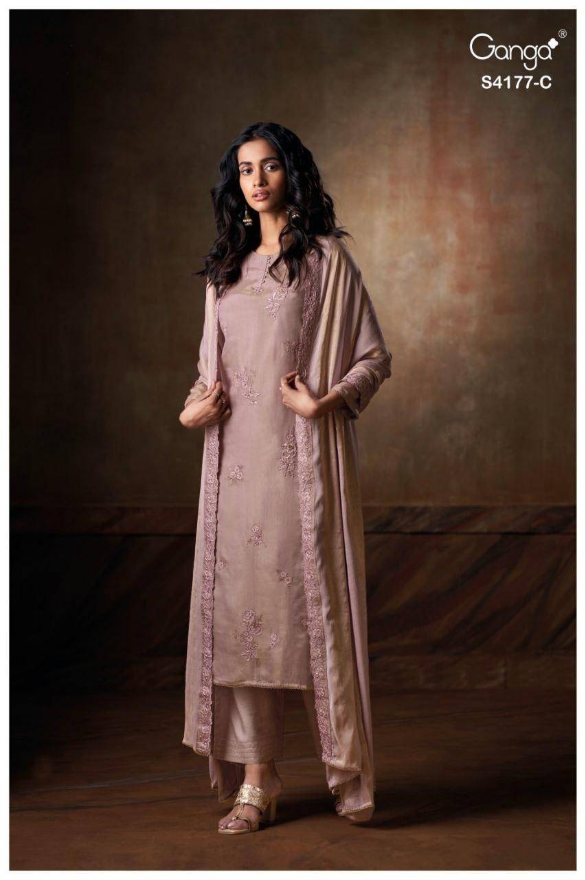 Geesha-4177 By Ganga Fashion 4177-A To 4177-D Series Beautiful Festive Suits Stylish Colorful Fancy Casual Wear & Ethnic Wear Premium Bemberg Silk Jacquard Print Dresses At Wholesale Price