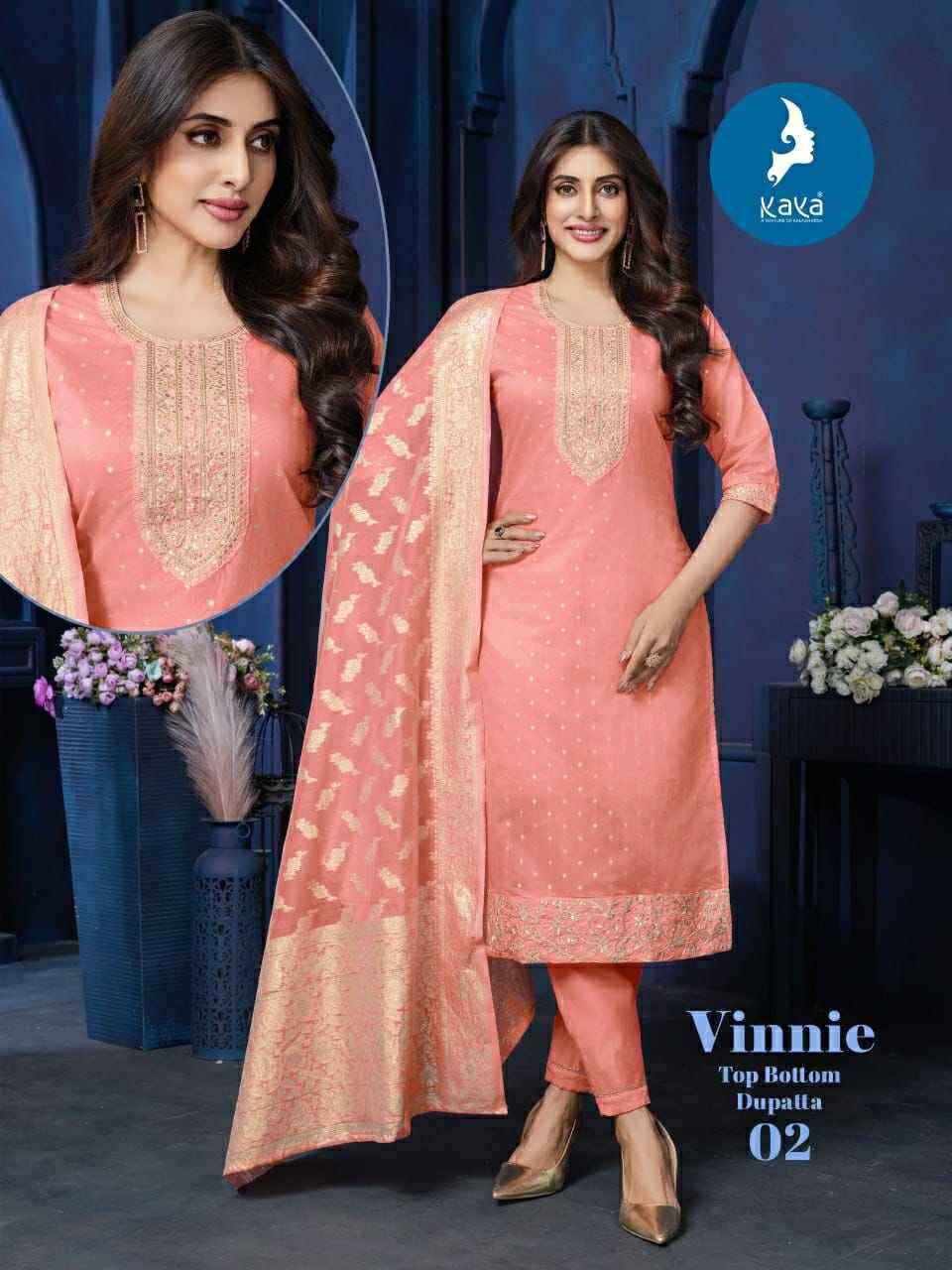 Vinnie By Kaya 01 To 06 Series Beautiful Stylish Festive Suits Fancy Colorful Casual Wear & Ethnic Wear & Ready To Wear Chanderi Jacquard Dresses At Wholesale Price