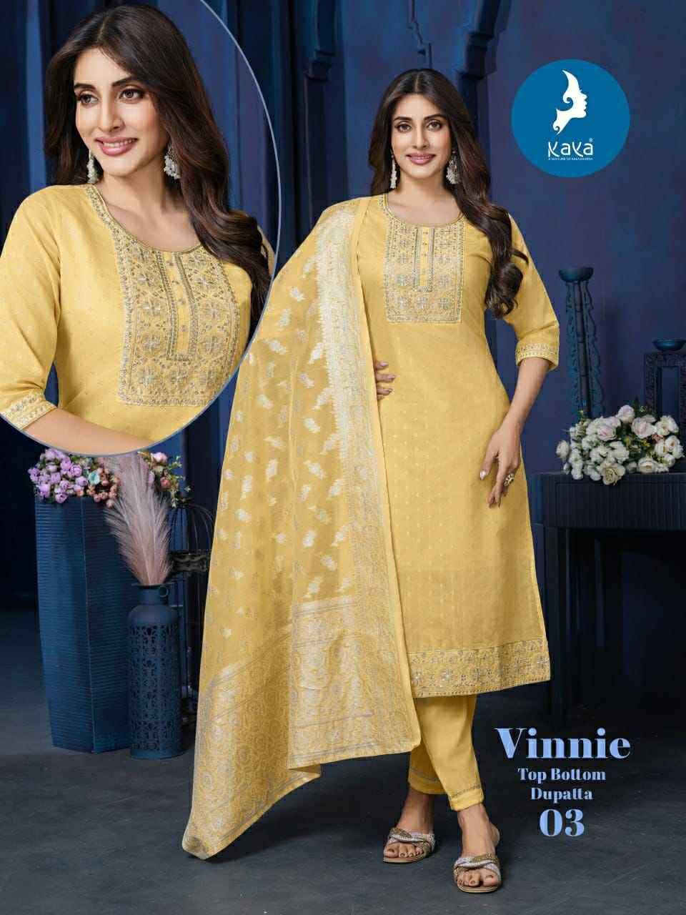 Vinnie By Kaya 01 To 06 Series Beautiful Stylish Festive Suits Fancy Colorful Casual Wear & Ethnic Wear & Ready To Wear Chanderi Jacquard Dresses At Wholesale Price