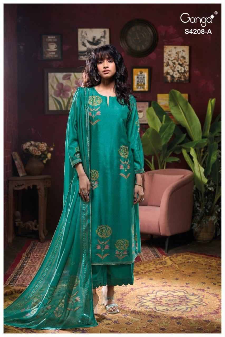 Inaika-4208 By Ganga Fashion 4208-A To 4208-D Series Beautiful Festive Suits Stylish Colorful Fancy Casual Wear & Ethnic Wear Premium Bemberg Silk Print Dresses At Wholesale Price